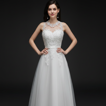 Close-up of lace and fabric detail on White Bridal Gown — GownLink GLCPS733