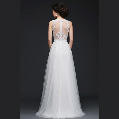 Full-length view of White Bridal Gown with train spread on floor — GownLink GLCPS733