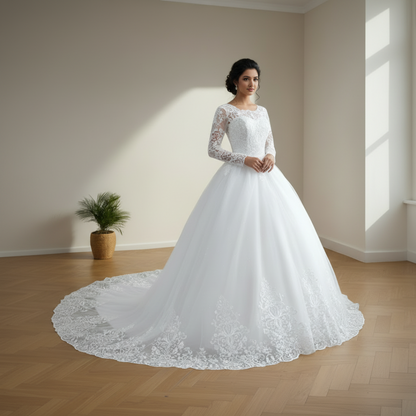 Close-up of lace and detail on Detachable Bridal Train — GownLink GL36CT