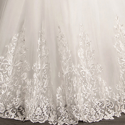 Church setting view of White Bridal Gown with Off Shoulder — GownLink GLQD09