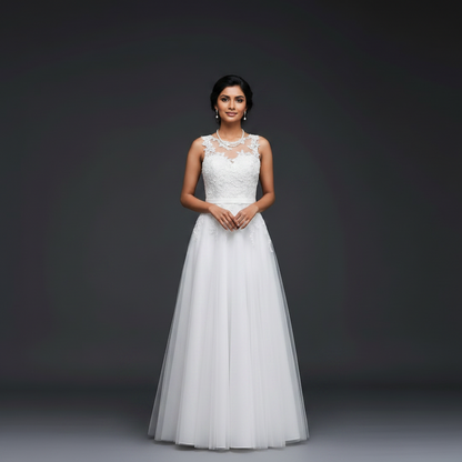 Detail of neckline and bodice on White Bridal Gown — GownLink GLCPS733