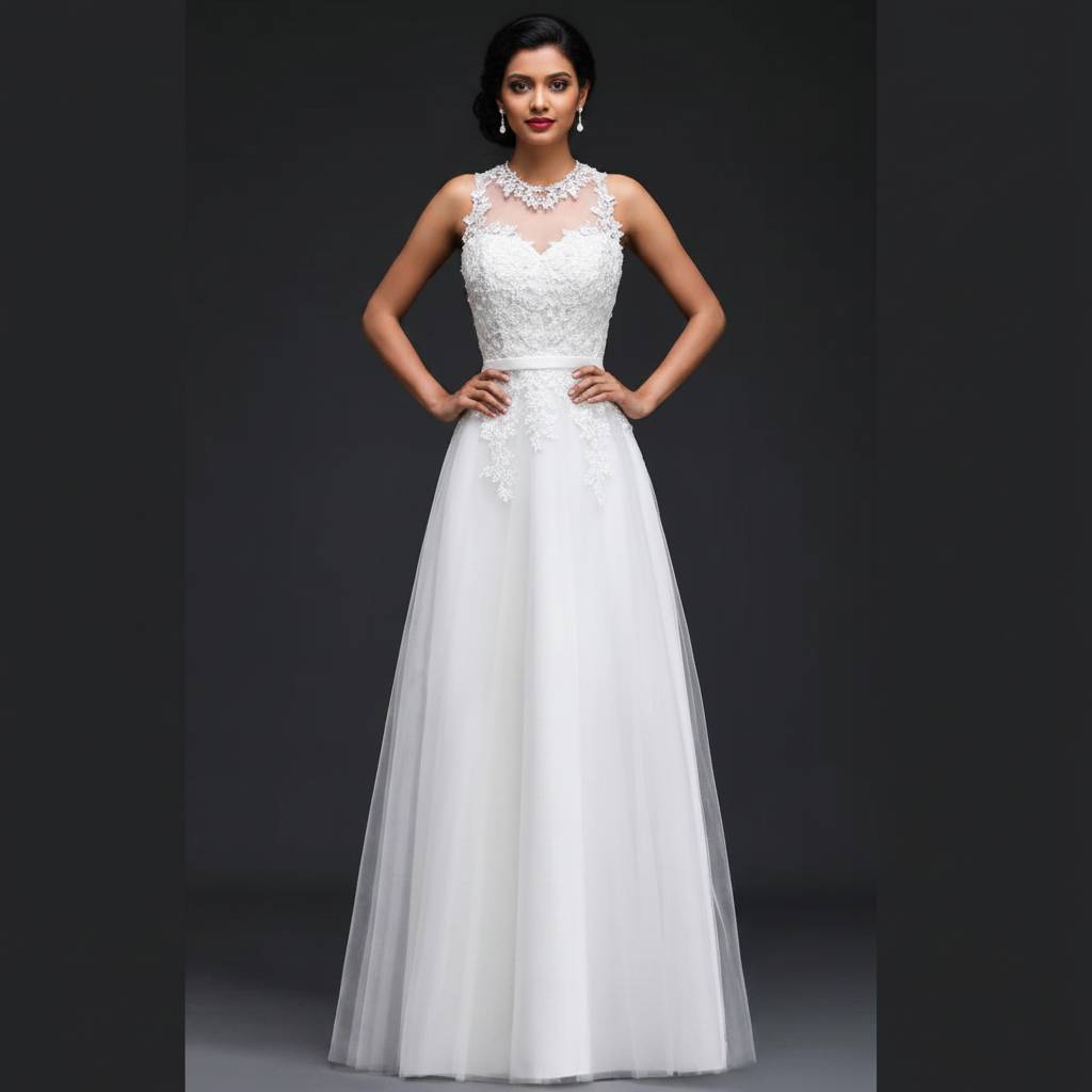 Side profile view of White Bridal Gown showing silhouette — GownLink GLCPS733