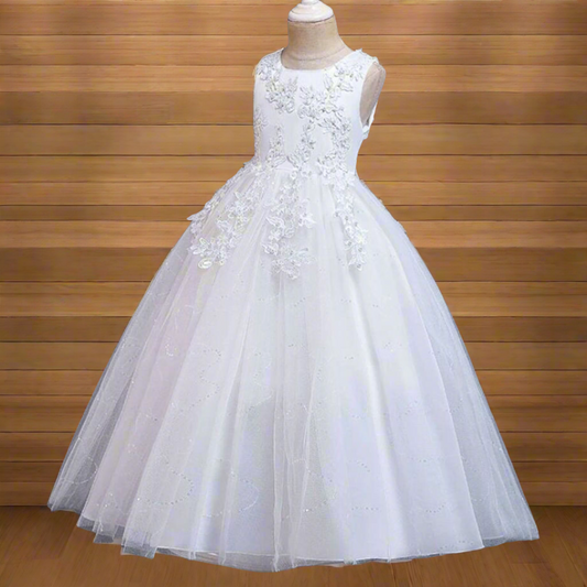  White Holy Communion with pearl Dress for Girls Palojori 