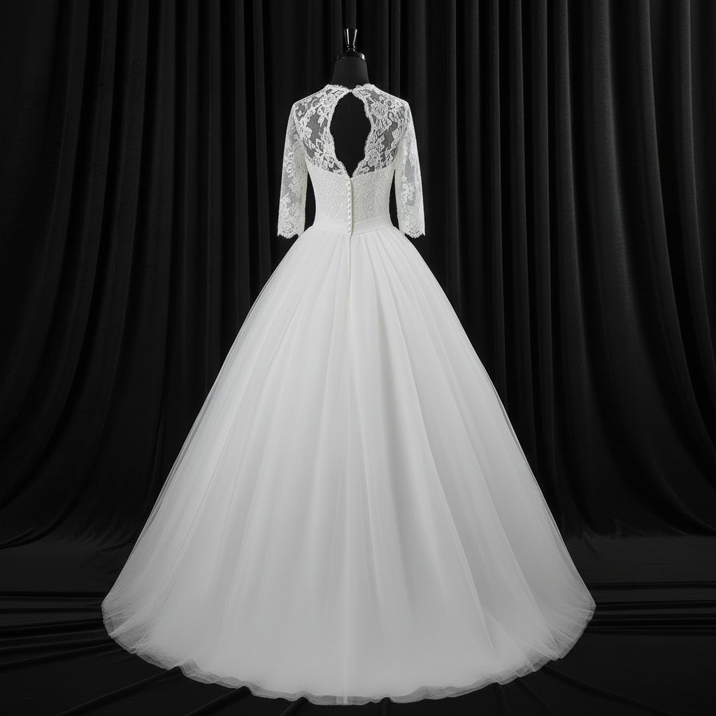 GownLink Elegant White Church Wedding Ball Gown for Christian & Catholic Bridal Wear GLFU257B