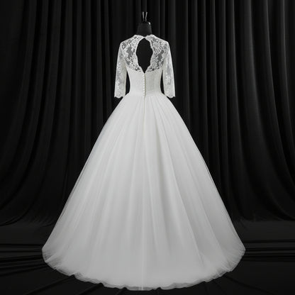 GownLink Elegant White Church Wedding Ball Gown for Christian & Catholic Bridal Wear GLFU257B