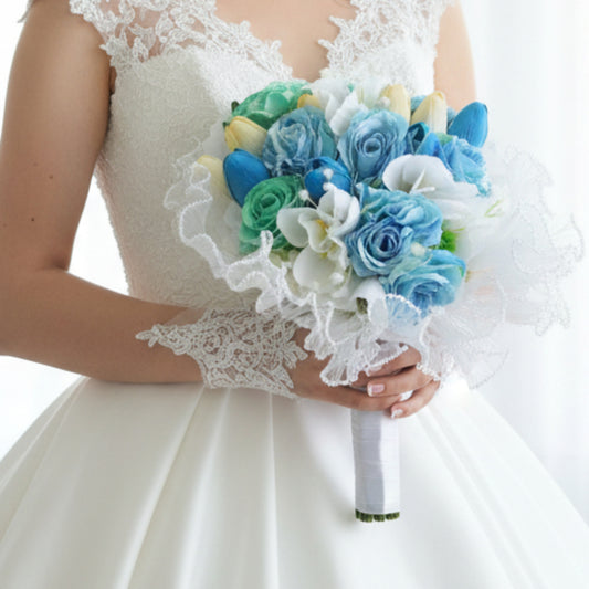 GownLink White and green color Bridal Bouquet B-61