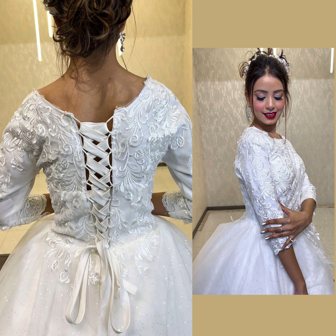 Long sleeve white religious bridal gown in Dehradun