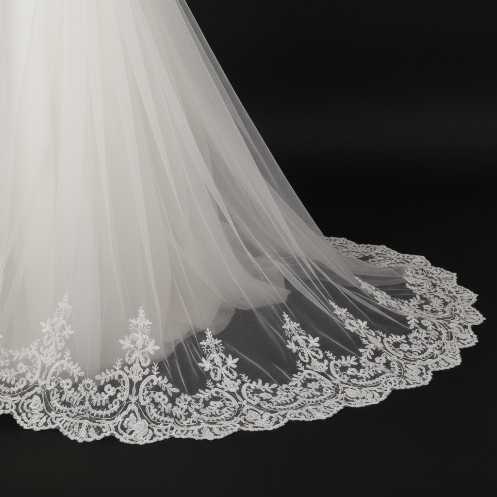 Back view of Long Bridal Veil showing full length and drape — GownLink GLVAL038W