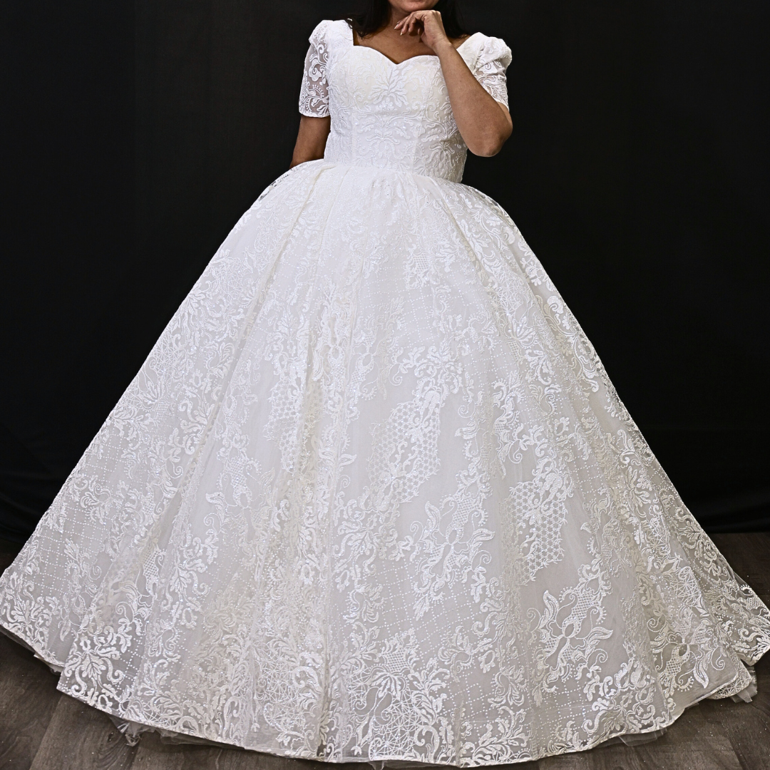 White modest wedding dress with sparkle in Odisha