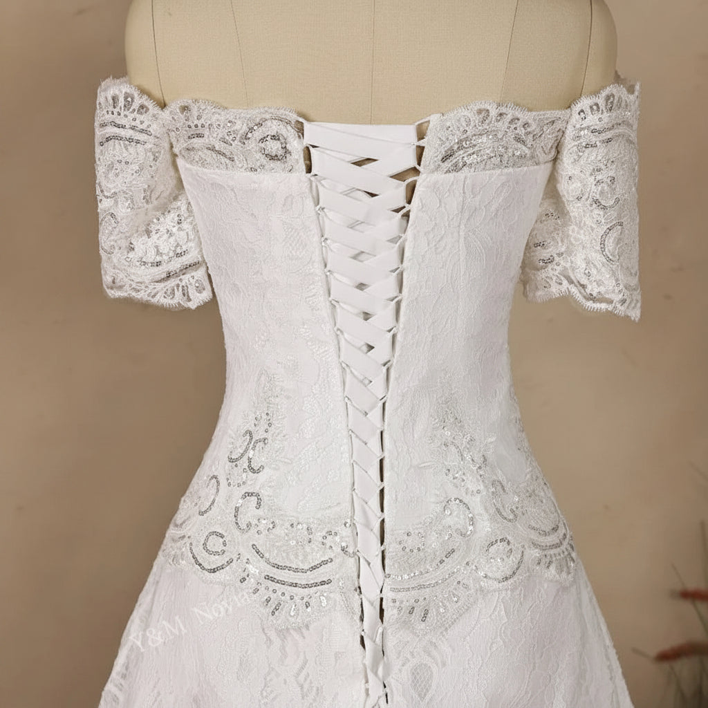 GownLink Mermaid Wedding Gown with Sleeves Christian & Catholic A- Line Bridal Dress for Church Ceremony GL8646T
