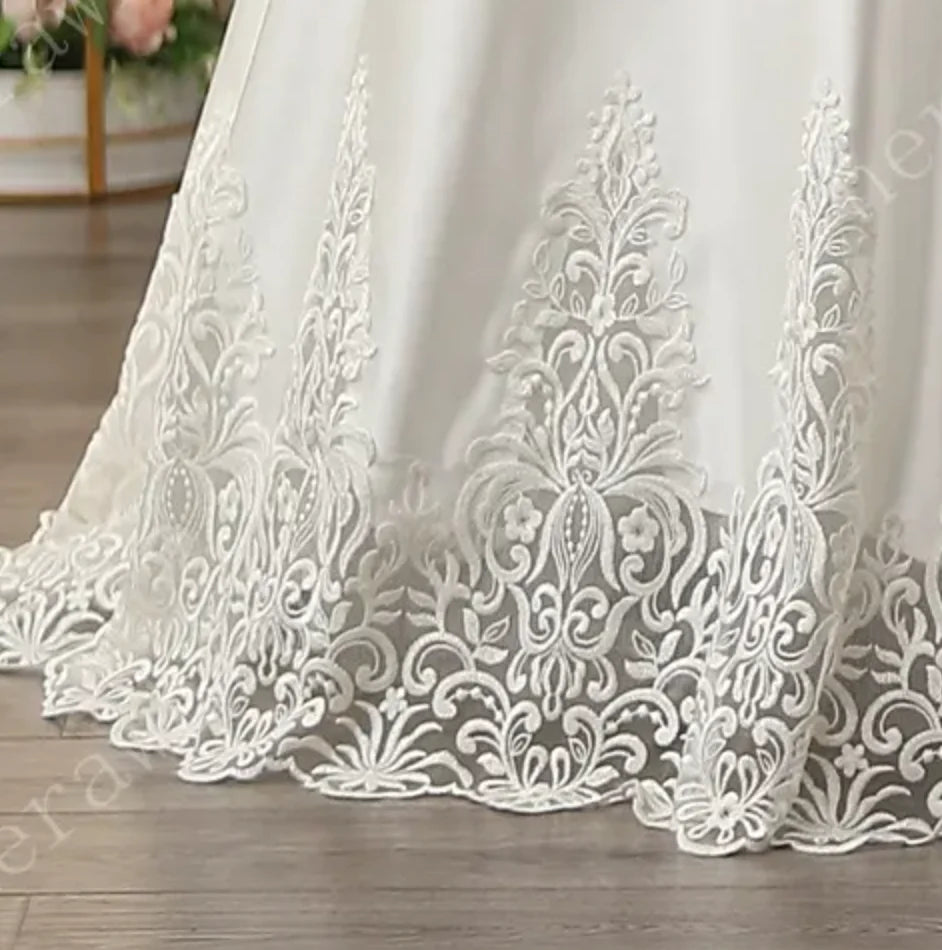 GownLink Enchanting White Church Wedding Catholic Wedding Gown with Rose Embroidery GL36CB