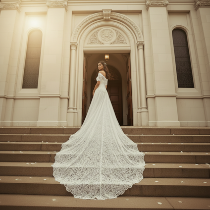 GownLink Mermaid Wedding Gown with Sleeves Christian & Catholic A- Line Bridal Dress for Church Ceremony GL8646T