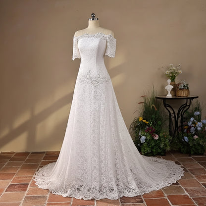 GownLink Mermaid Wedding Gown with Sleeves Christian & Catholic A- Line Bridal Dress for Church Ceremony GL8646T