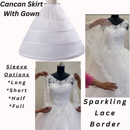 GownLink Luxury White Sequence Lace Church Wedding Princess Ball Gown GLHSD189CBS