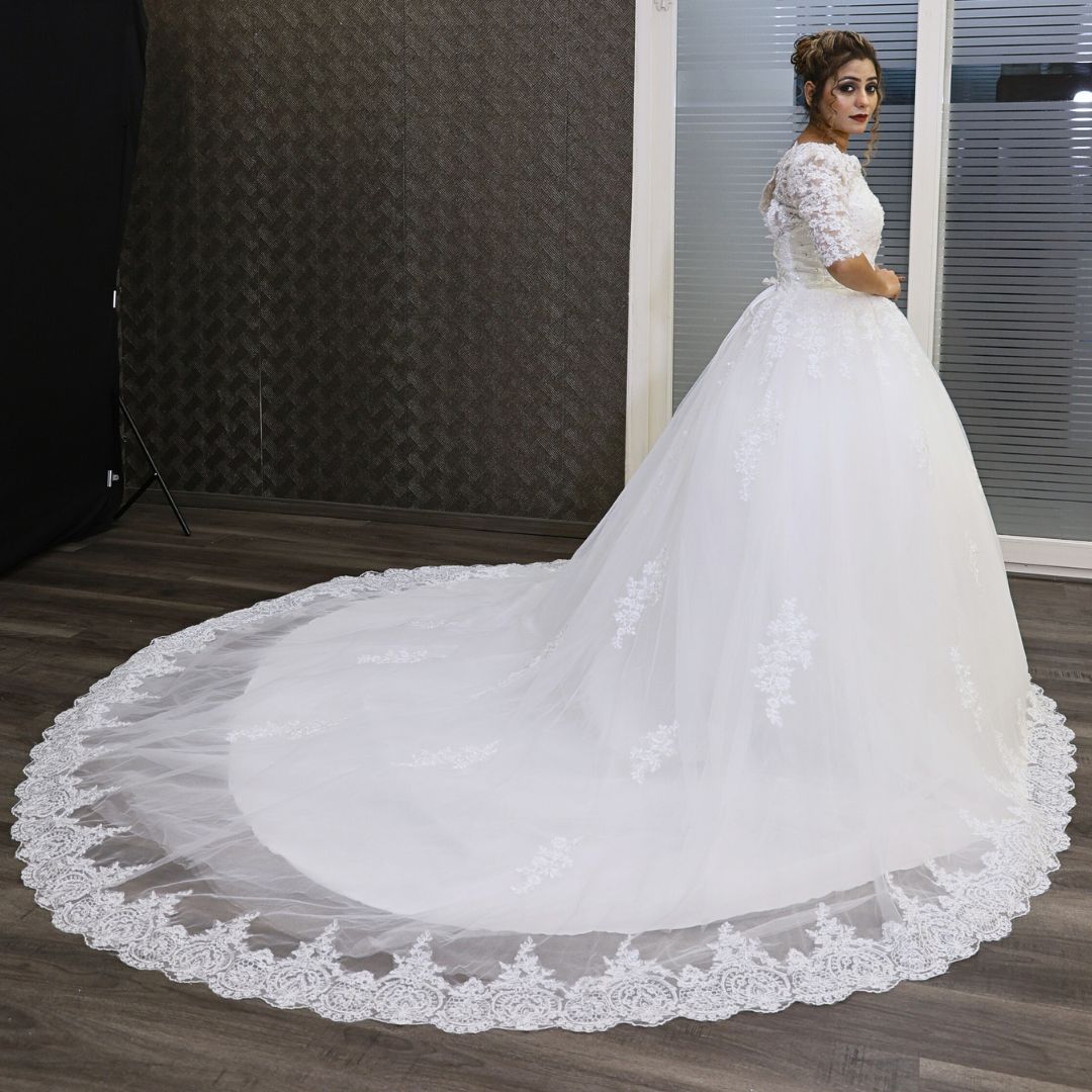white Wedding Catholic Gown in Kerala