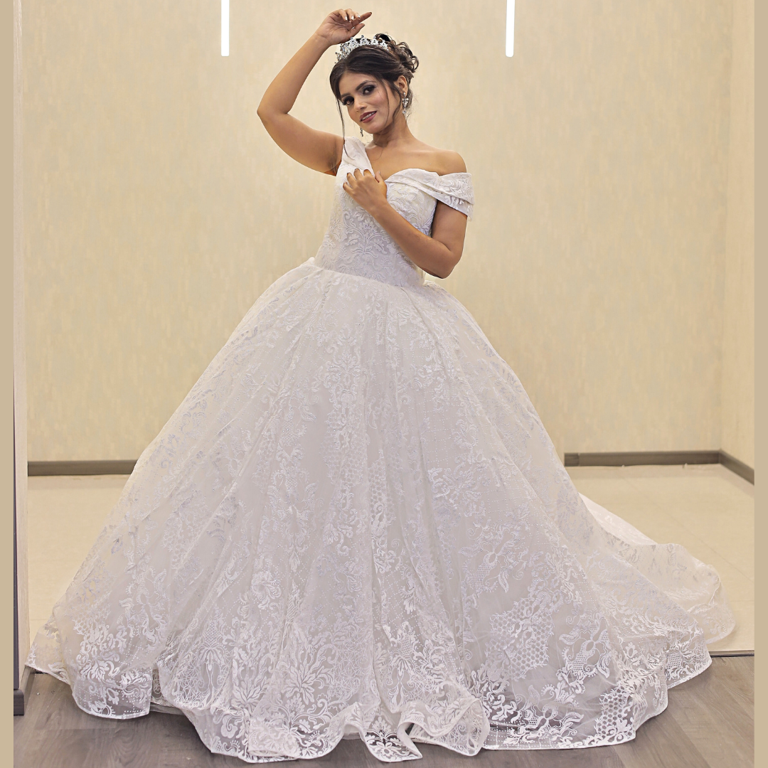 Elegant white Christian wedding dress in Karnatak