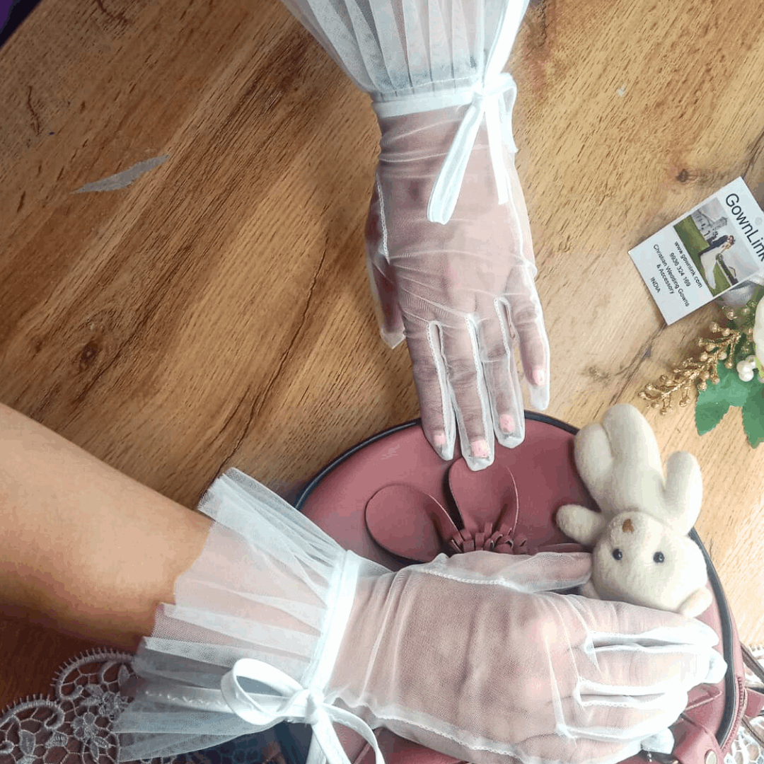 Enchanting Finesse GownLink's Elegant Bridal Gloves Embellished with Satin Ribbon for Christian & Catholic  Wedding G116