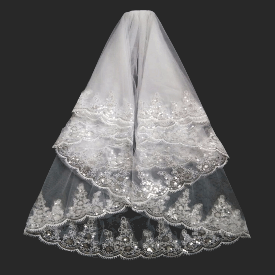 Enchanting Elegance  GownLink's  Exquisite Short 1.5mtr Bridal Veil With Comb adorned in Sequined Splendor GLV20