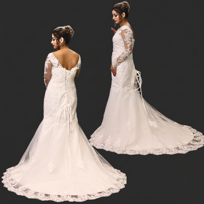GownLink White Body Fitted Mermaid Wedding Gown with Long Train for Christian & Catholic Brides GL330XFM