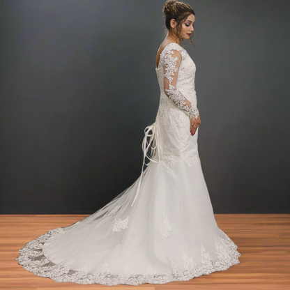 GownLink White Body Fitted Mermaid Wedding Gown with Long Train for Christian & Catholic Brides GL330XFM