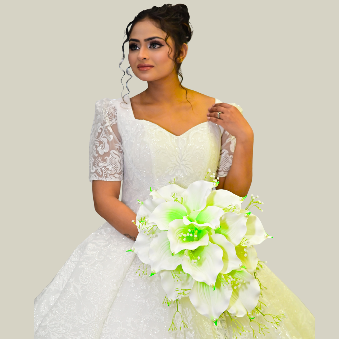 GownLink White and green color Bridal Bouquet