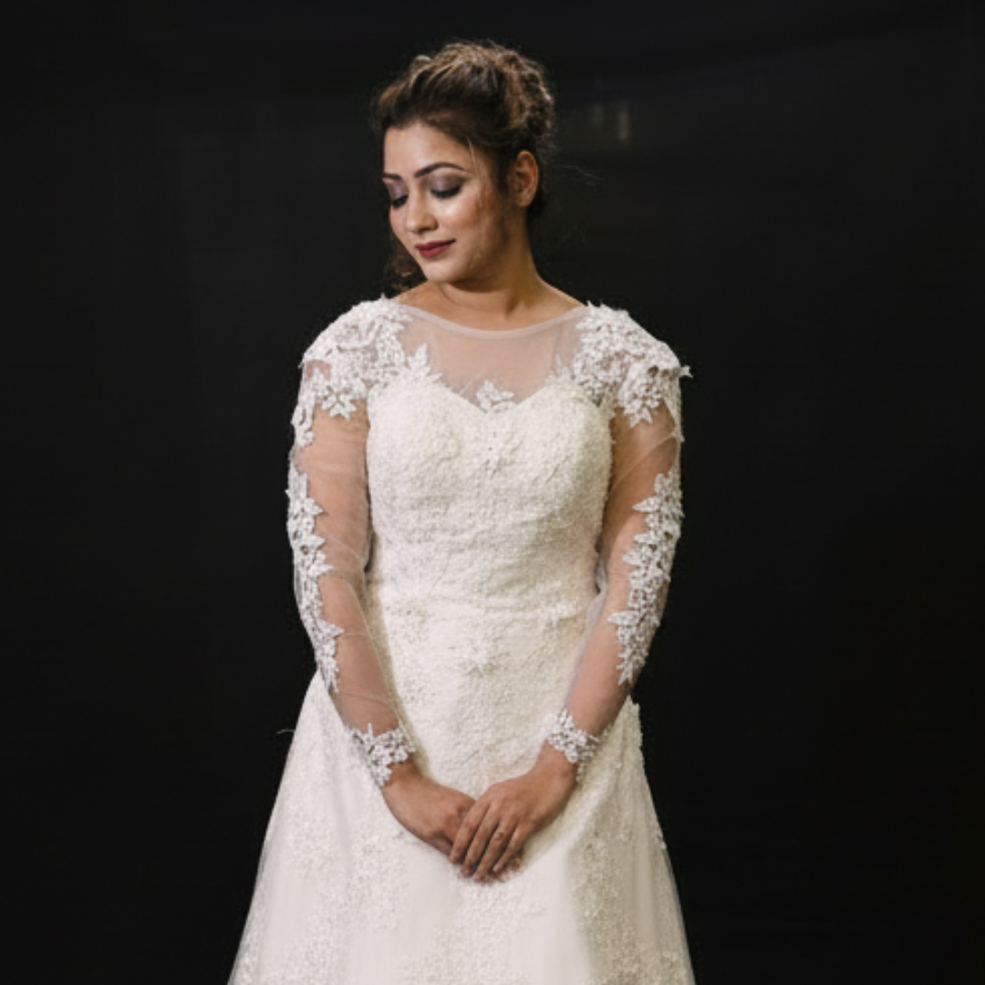 GownLink Princess White Bridal Dress for Church Wedding Elegant A-Line Gown GLGF077