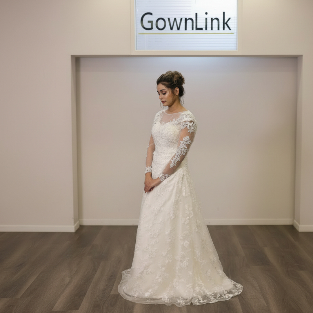 GownLink Princess White Bridal Dress for Church Wedding Elegant A-Line Gown GLGF077