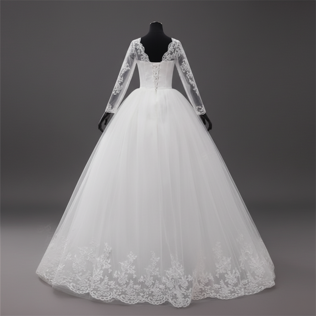 GownLink Elegant White Wedding Ball Gown for Christian & Catholic Brides Luxury Princess Bridal Dress for Church Wedding – GLHS14B