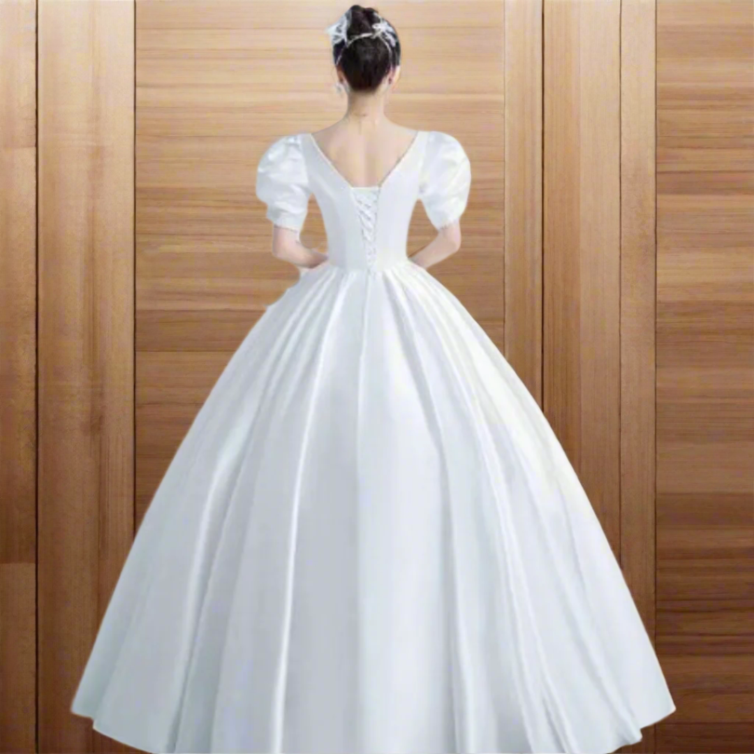 GownLink White Satin Ball Gown for Christian & Catholic Weddings GLHMSB3