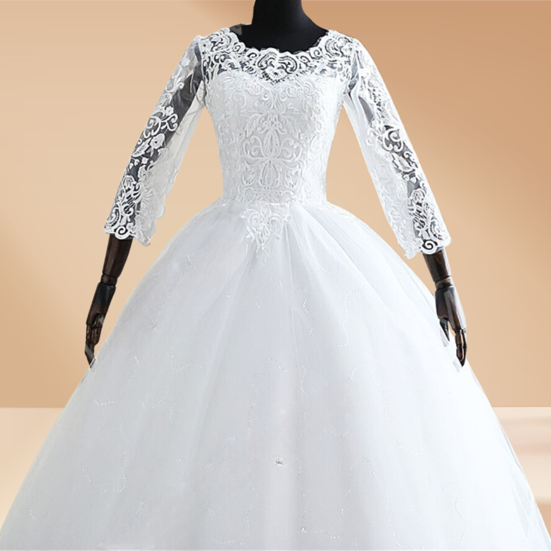GownLink,s White Christian & Catholic Wedding Bridal Train Gown with Lace Appliques GL36CT