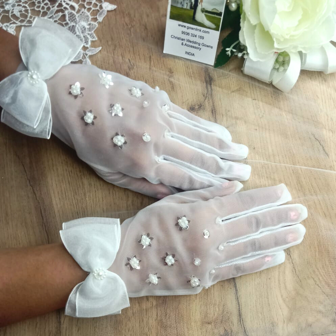 GownLink Full Bridal Set of Four Gown Veil Crown Gloves for Christian & Catholic bride Combo-GF038