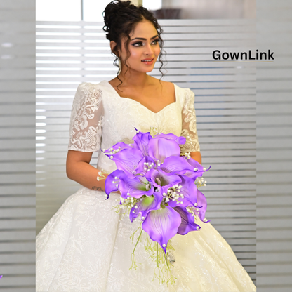 GownLink White and green color Bridal Bouquet B-Purple-1