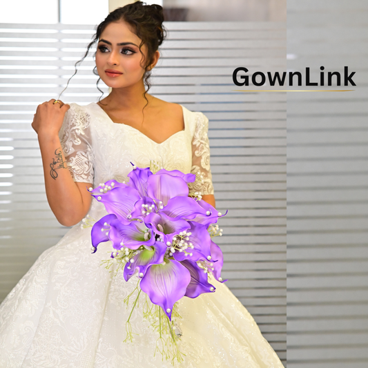 GownLink White and green color Bridal Bouquet B-Purple-1
