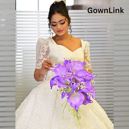 GownLink White and green color Bridal Bouquet B-Purple-1