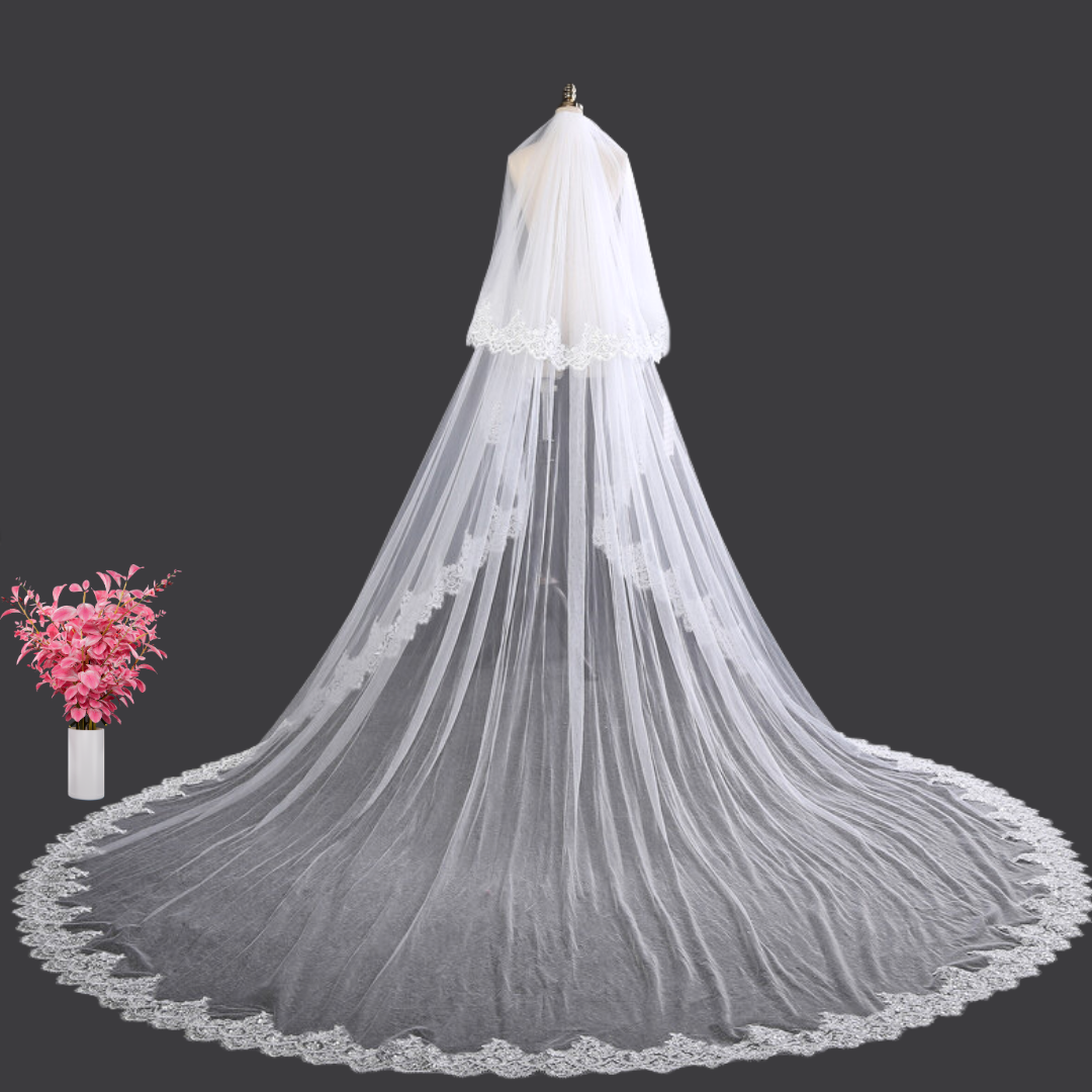 GownLink's Beautiful Cascade Long 3.5mtr Bridal Veil With Comb and Fro