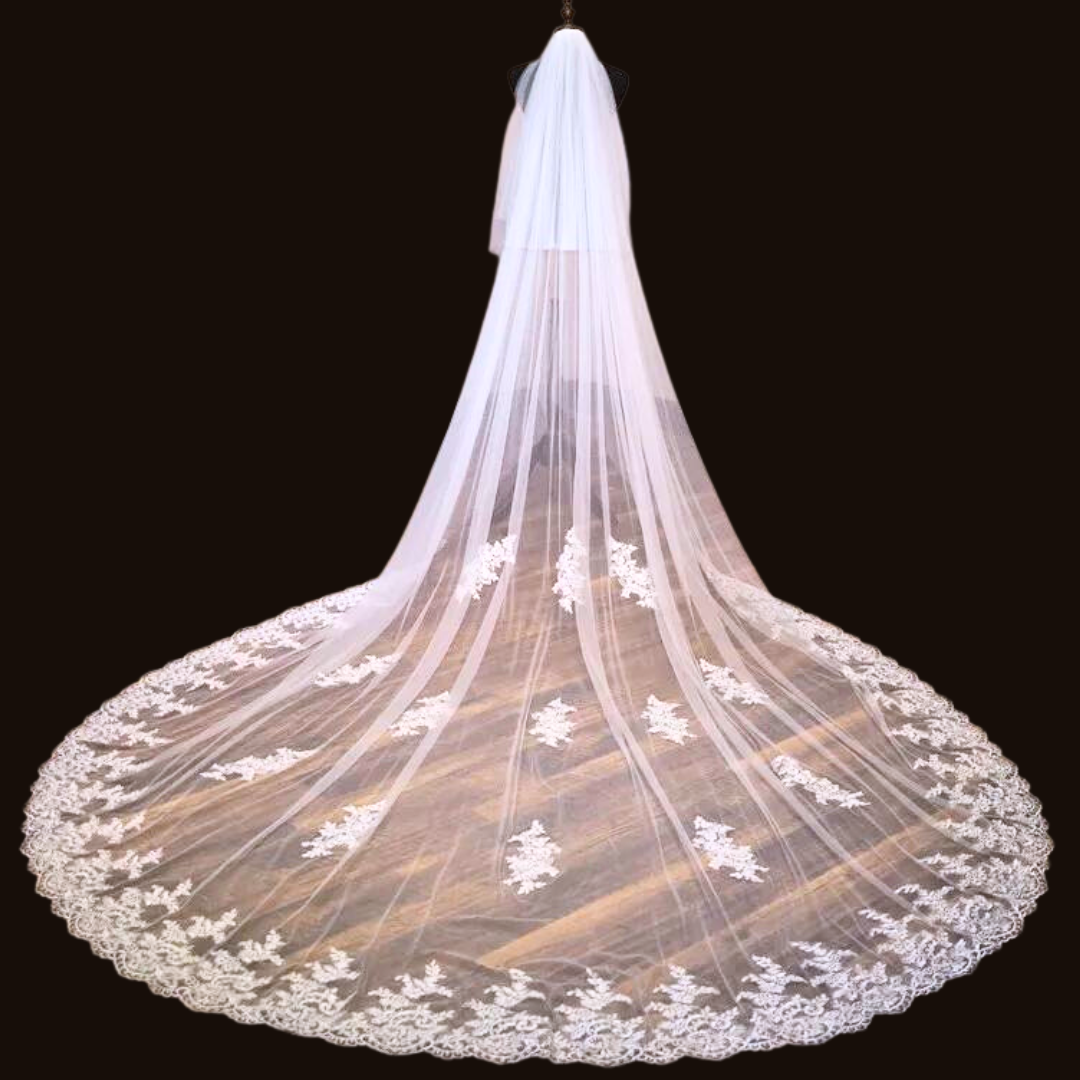 GownLink's Enchanting Radiance Exquisite Bridal 3.5mtr Veil with Comb and Adorned with Delicate Patches GLVB09D