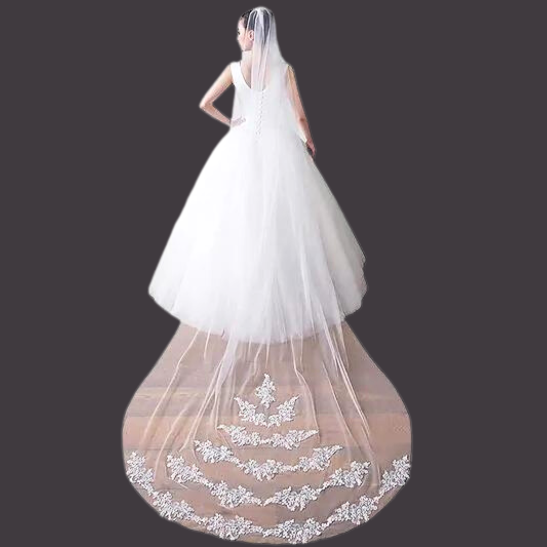 GownLink's Dazzling Grace Cathedral Long Veil with Sequined Patches, Front Face Layer and Comb for Christian & Catholic Weddings GLVHSEQ1
