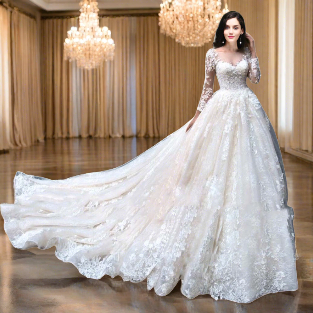 GownLink's Enchanting Elegance Mesmerizing Bridal Train Gown for Christian and Catholic Weddings GLGT028