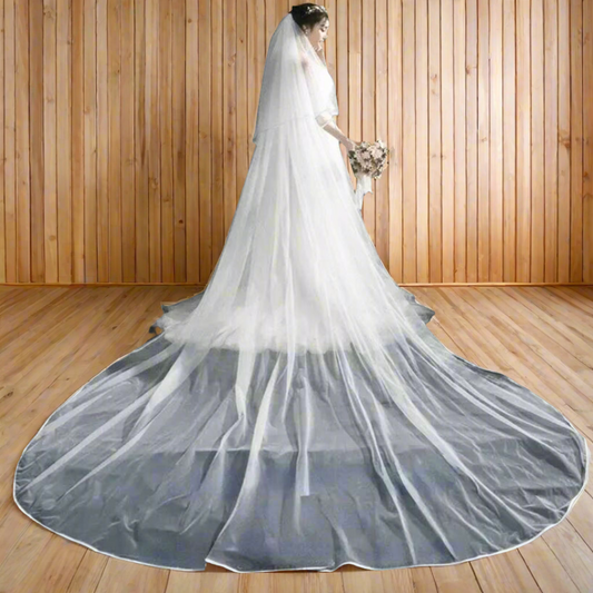 GownLink's Eternal Elegance 2-Tier Ribbon Cathedral Bridal Long  Veil - GLV9 3.5 Meter For Christian & Catholic Wedding