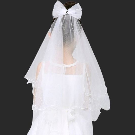 GownLink's Ravishing Cathedral Bridal & Holy Communion Short Veil Enchanting Whimsy for Christian & Catholic Wedding GLVHM12