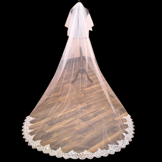 GownLink's  Sacred Elegance Graceful Cathedral Bridal Long Veil for Christian & Catholic Weddings GLVHM7