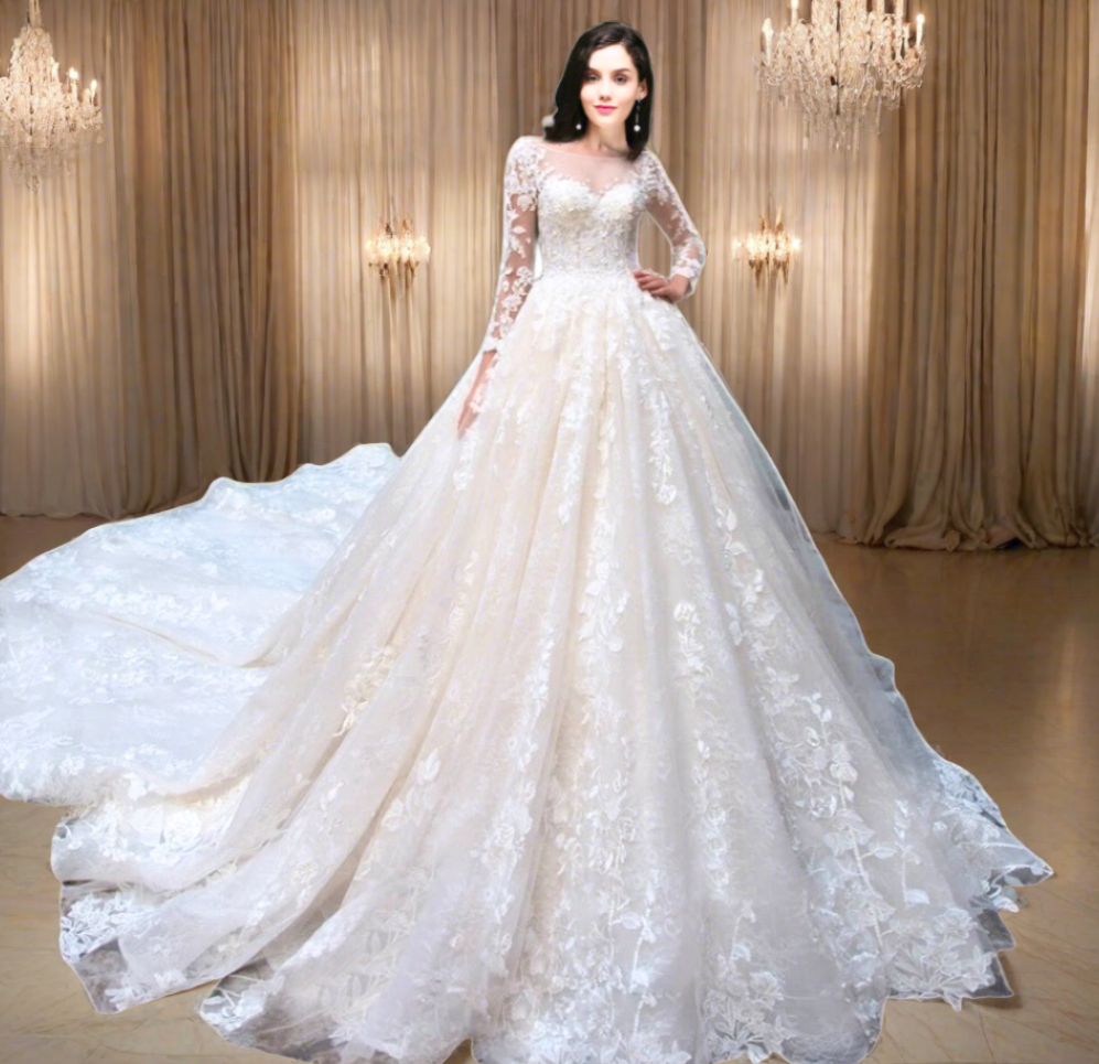GownLink's Enchanting Elegance Mesmerizing Bridal Train Gown for Christian and Catholic Weddings GLGT028