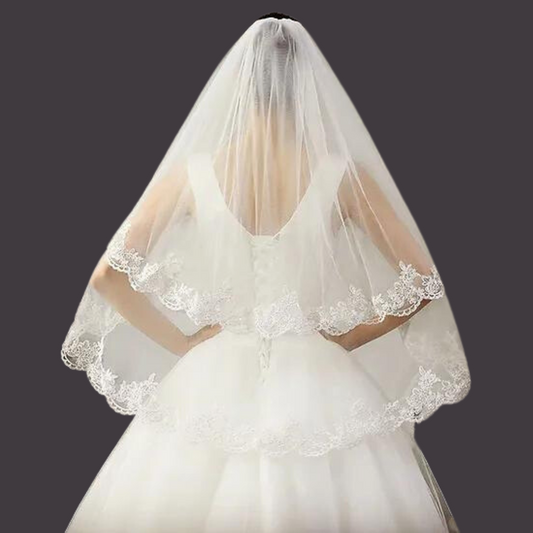 GownLink's Exquisite Bridal Short Veil with Front Face Layer & Comb for Christian & Catholic Weddings GLVHM6