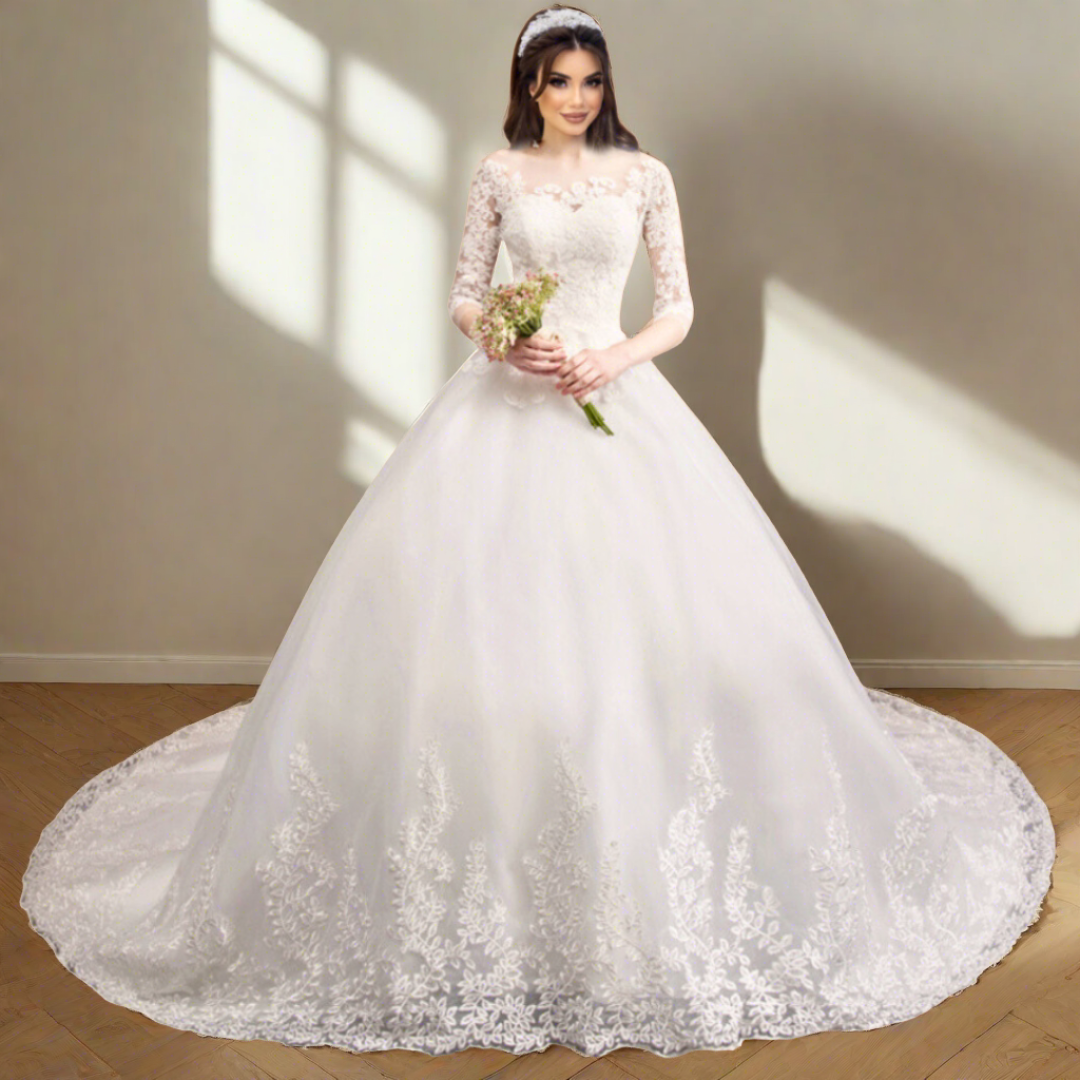 GownLink's Mesmerizingly Perfect Bridal Train Gown for Christian and Catholic Weddings GLD30T