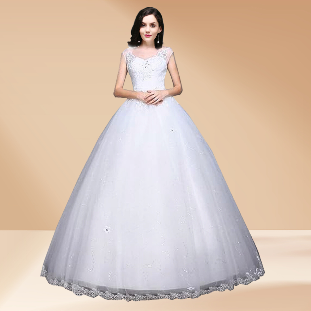 GownLink's Enchanting Bridal Ball Gown for Christian & Catholic Weddings Without Sleeves GLFU165