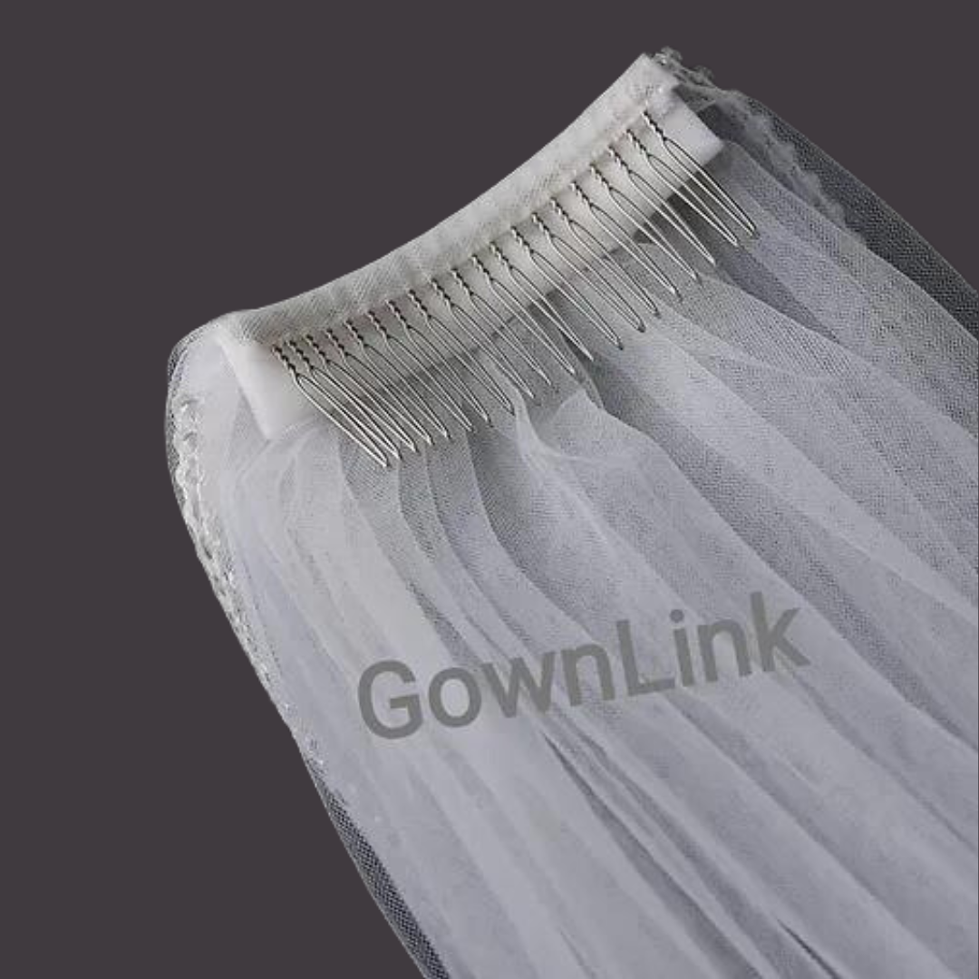 GownLink Sequined Net Cathedral Bridal Long Veil with Front Face Layer & Comb for Christian & Catholic Weddings GLVSEQ1