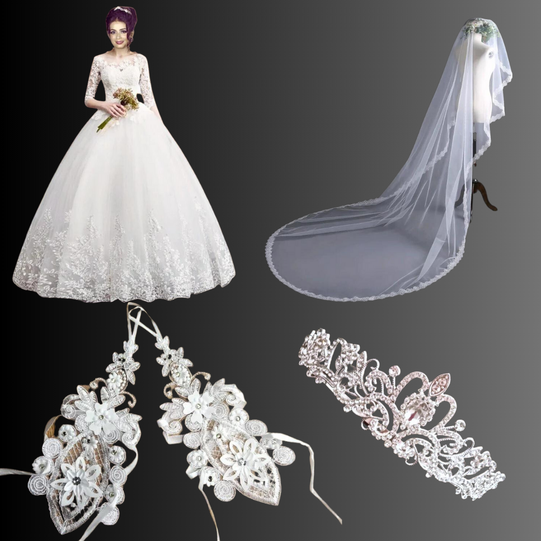 white frocks white veil white gloves full set for christian bride Simaria