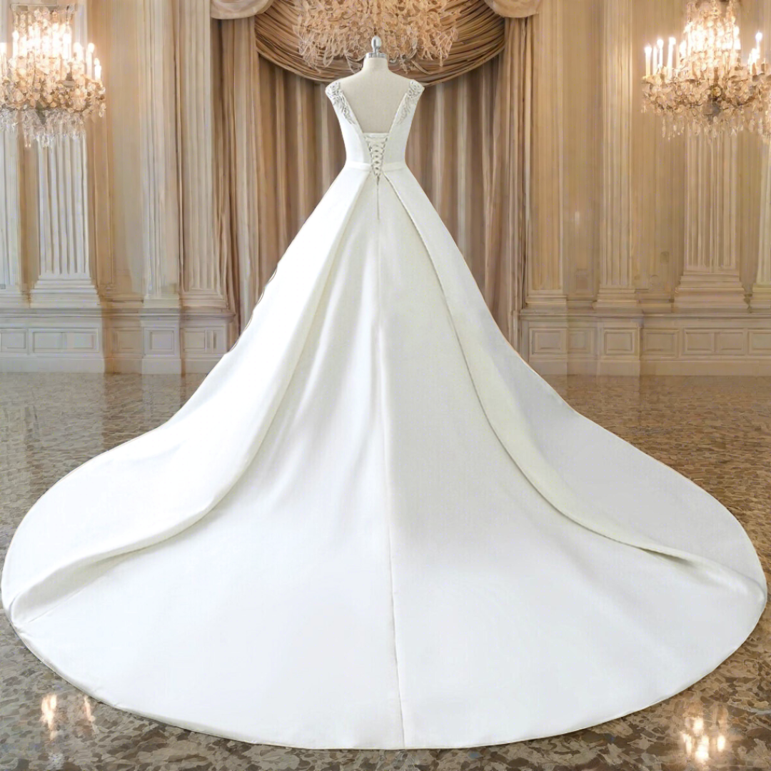 satin gown with long train
