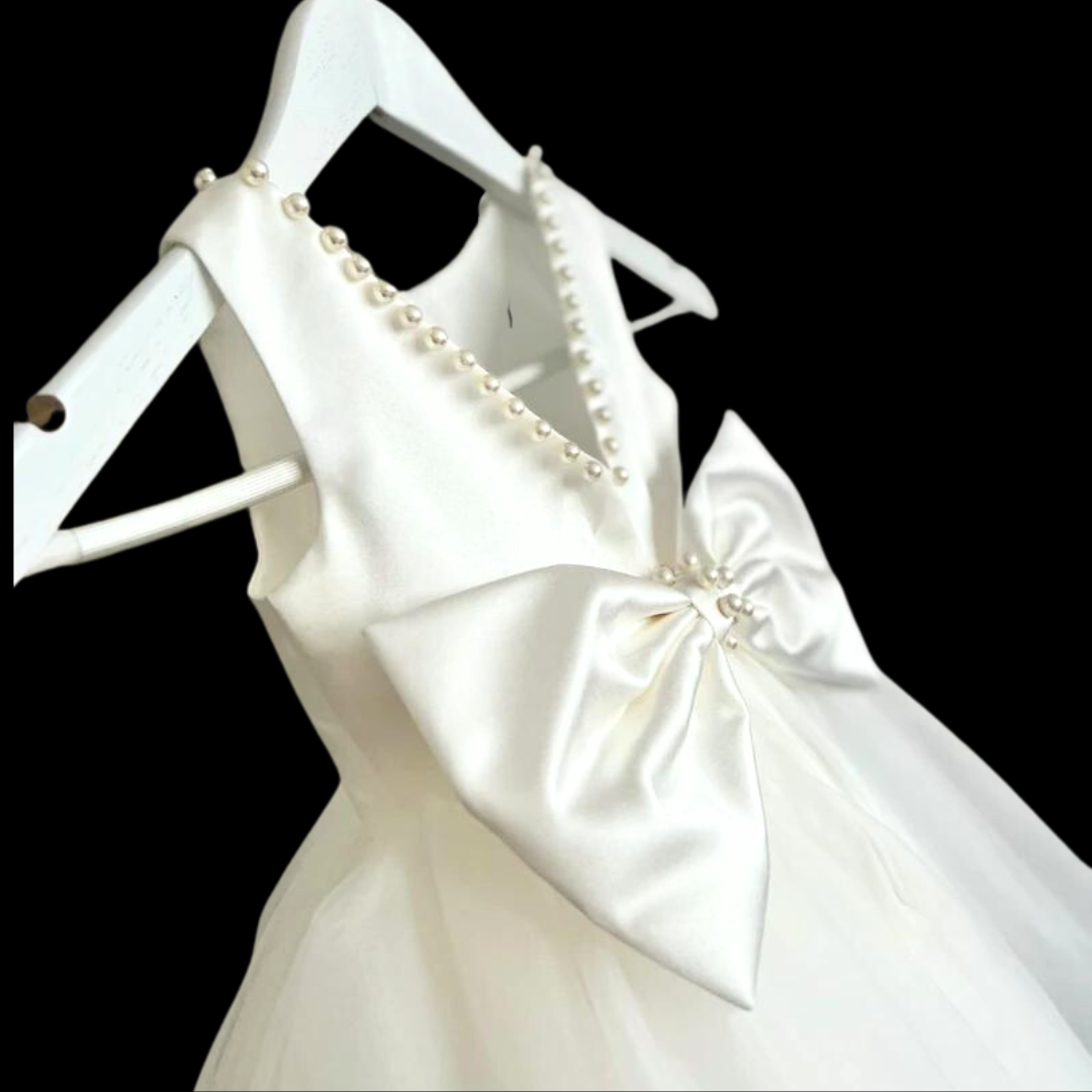 "Radiant Sanctity: White pearl Holy Communion Dress for Girls"