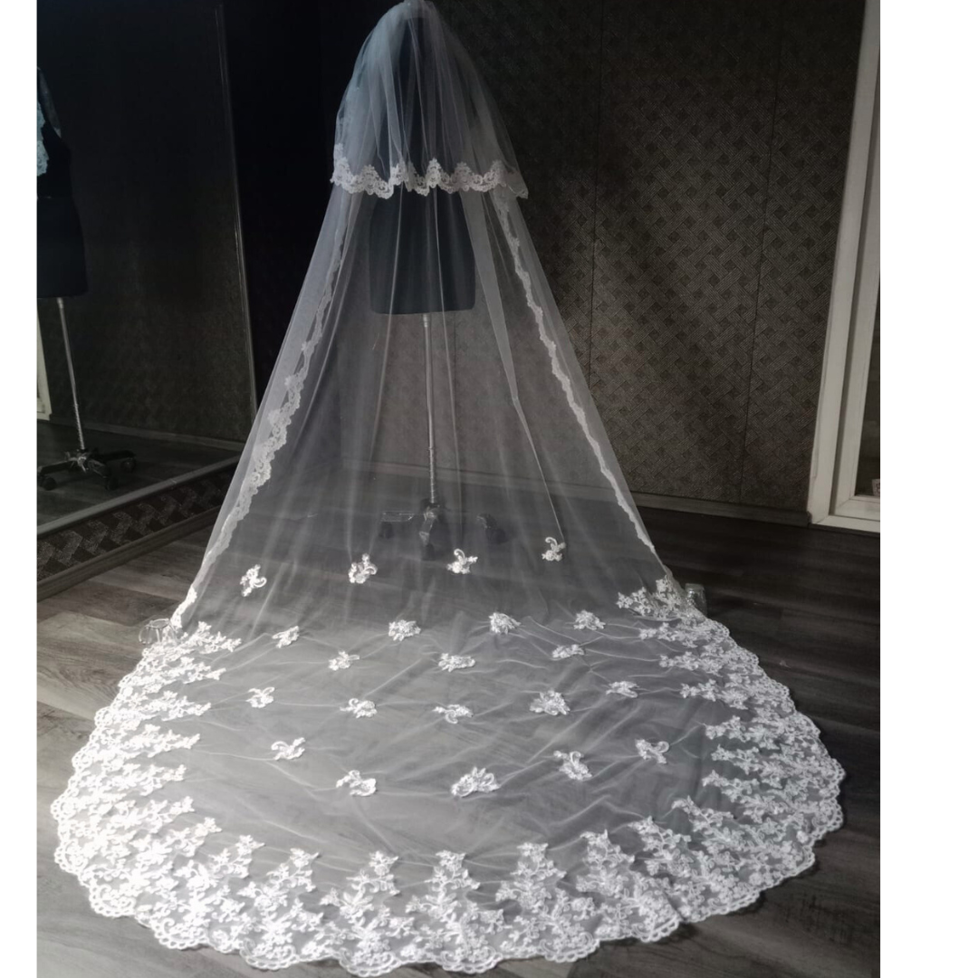 Cathedral Long Lace Wedding Veil with patches and Lace Bhagalpur